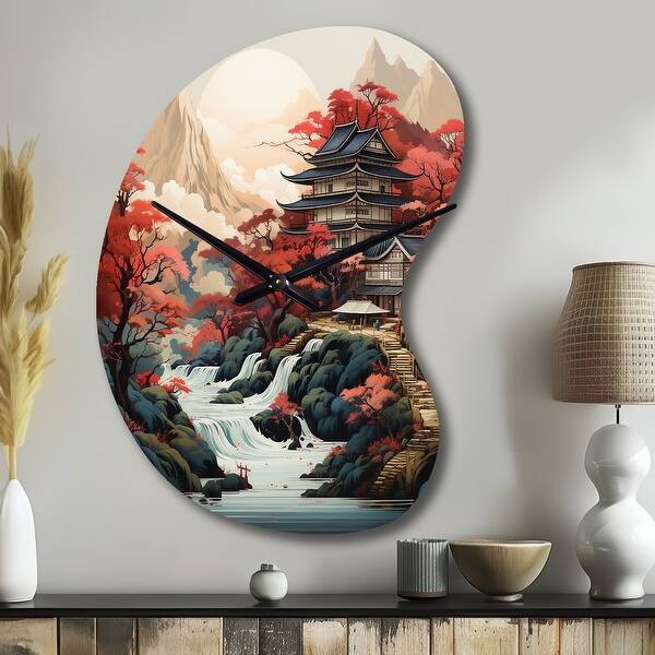 Designart - Asian Art Landscape - Asian Art Wall Clocks in Asymmetrical ...