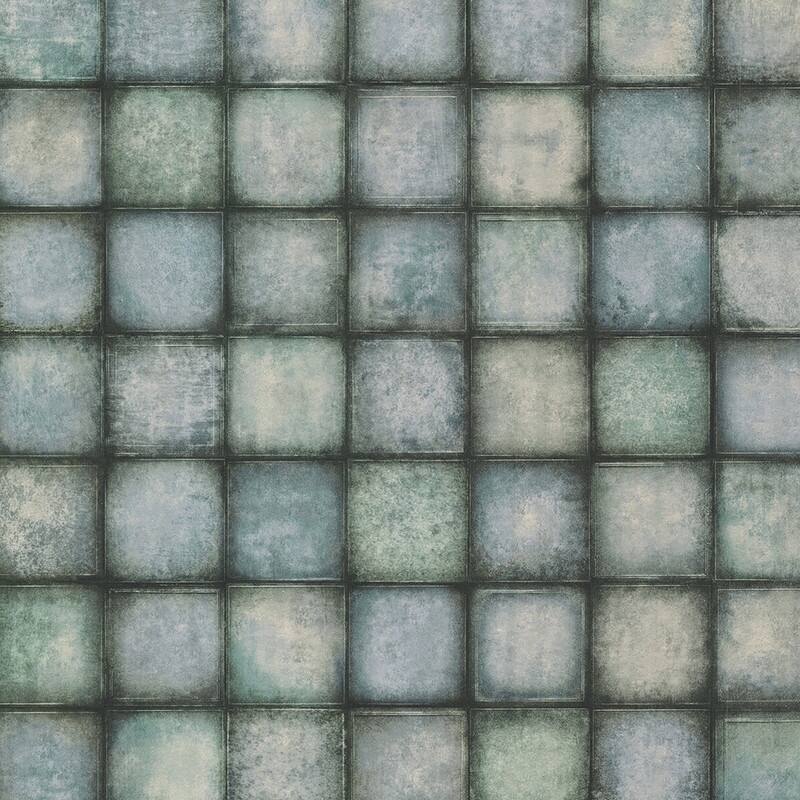 Brewster Soucy Blue Tiles Wallpaper - 20.5in x 396in x 0.025in