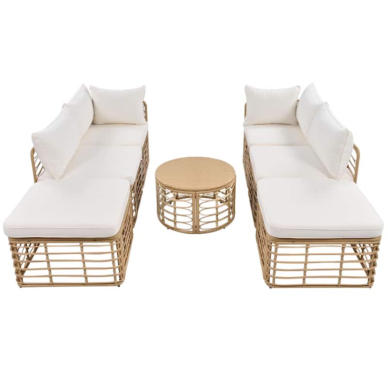 7-Piece Outdoor Rattan Patio Furniture Set with Cushions and Coffee Table