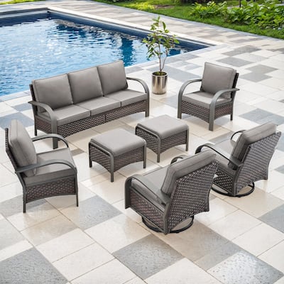 7 Pieces Outdoor Patio Furniture Set - Grey Cushion - Brown