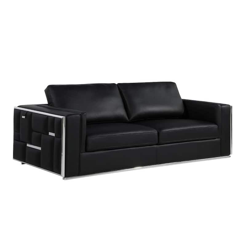 HomeRoots Black Top Grain Leather Five Person Seating Set
