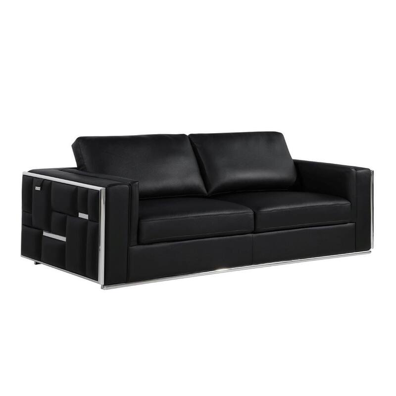 HomeRoots Two Piece Indoor Black Italian Leather Four Person Seating Set