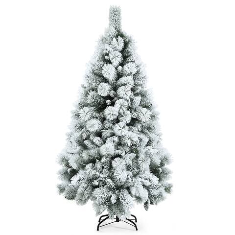 Costway 5ft/6ft/7ft Snow Flocked Hinged Artificial Slim Christmas Tree