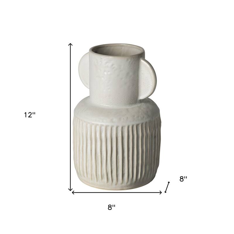 Whitewash Handled Textured Ceramic Vase