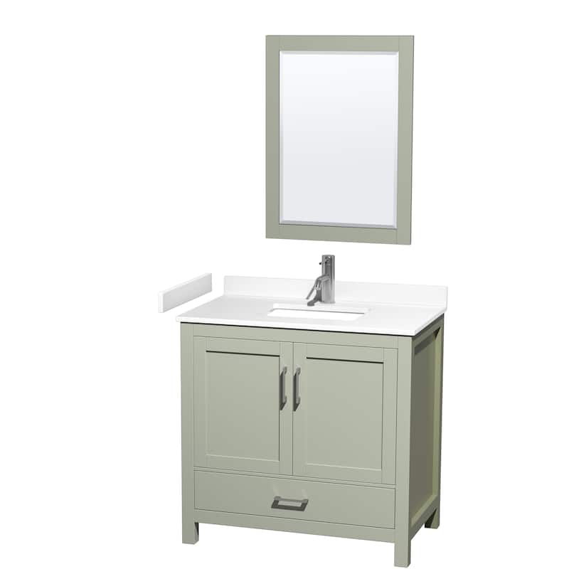 Sheffield Single Bathroom Vanity Set, Cultured Top, 24-Inch Mirror - 36-Inch Single - Light Green, White Cultured Marble Top,Nickel Trim