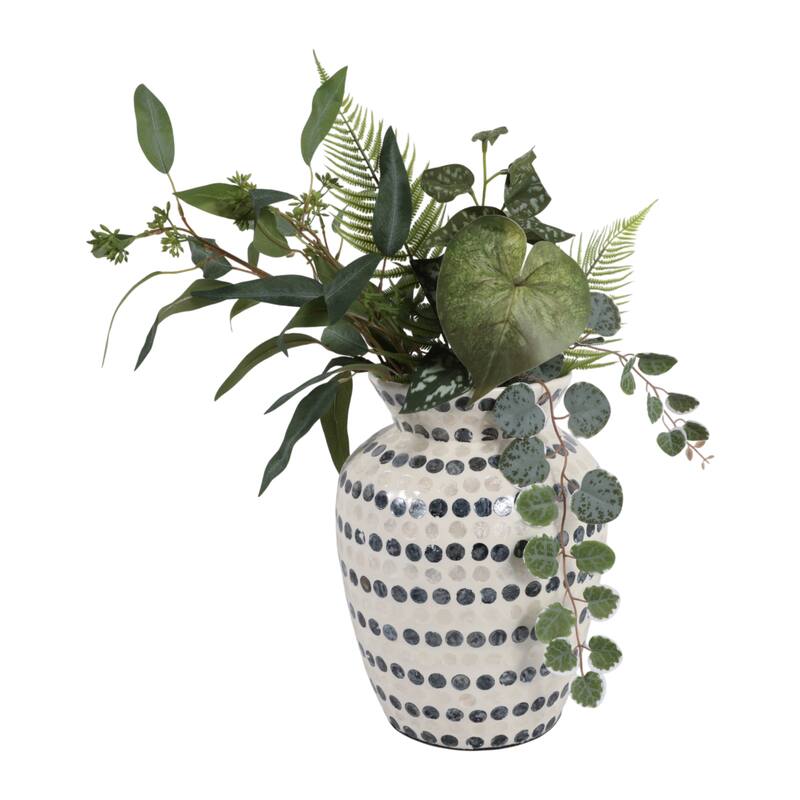 Decorative Vase - Shell Coastal Capiz Dots - Ivory and Blue