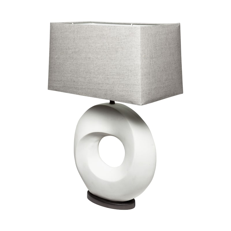White Resin Geometric Table Lamp with Grey Fabric Rectangular Shade 3 Way Switch - 17” x 9” x 26.75” (D x W x H) - White-Grey