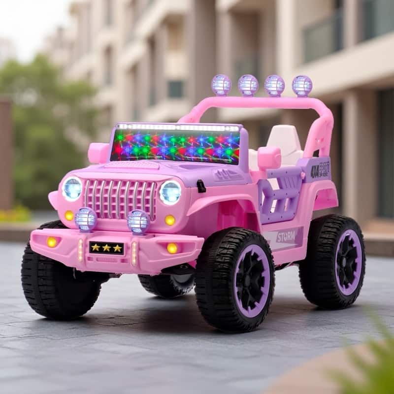 Battery Powered Electric Car Pink Electric Vehicle with Remote Control, Off-Road Toy Car with LED Lights