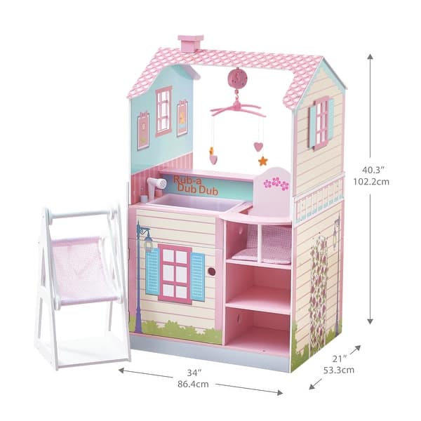 dimension image slide 0 of 2, Teamson Kids Pink Baby Nursery Doll House