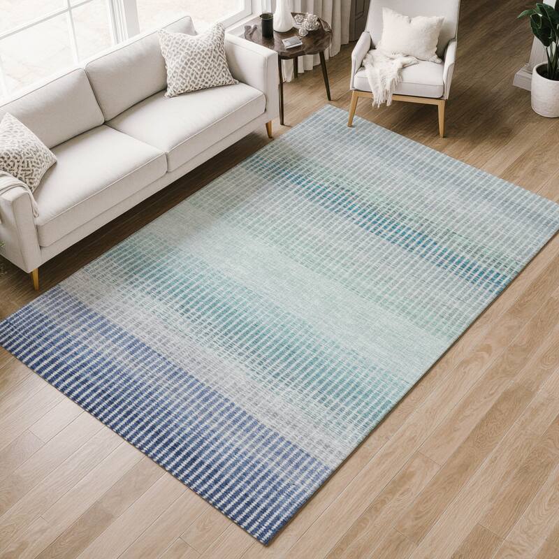 Machine Washable Indoor/ Outdoor Contemporary Stripes Chantille Rug