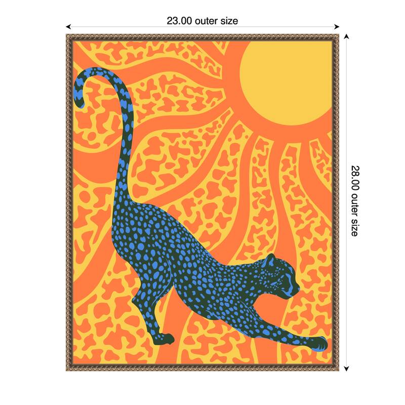Sunny Stripes Cheetah Stretch by Kintsugi99 Framed Canvas Wall Art - 23 x 28 in