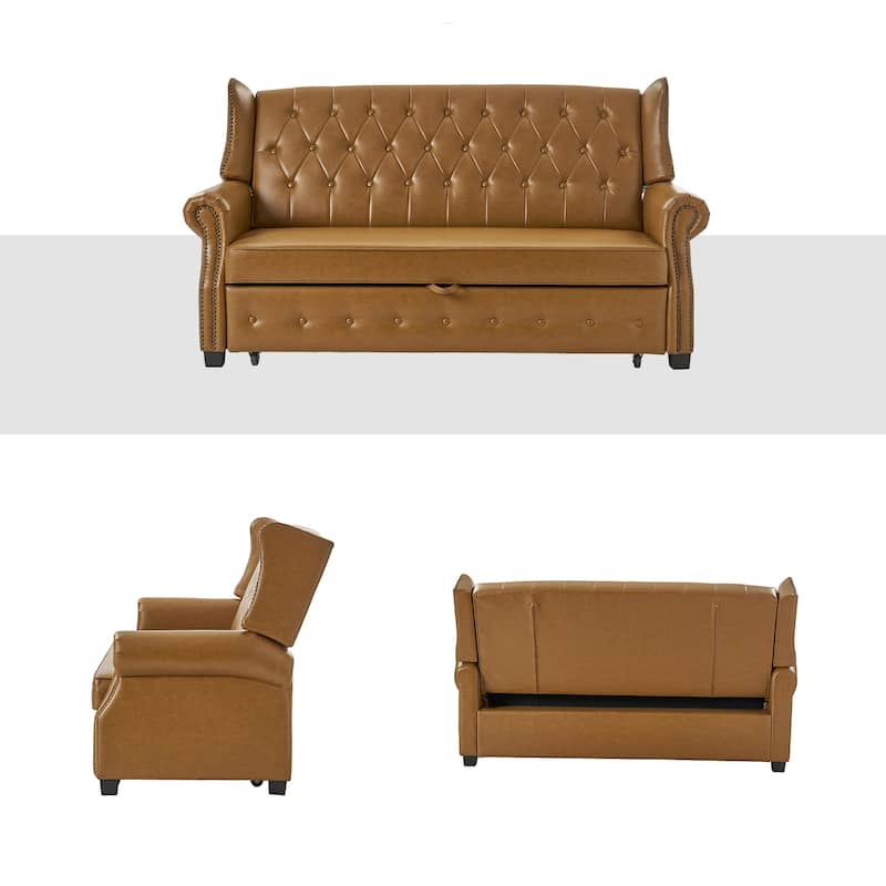 Ruedi Transitional 73.6" Vegan Leather Sofa Bed with Tufted Back and Nailhead by HULALA HOME
