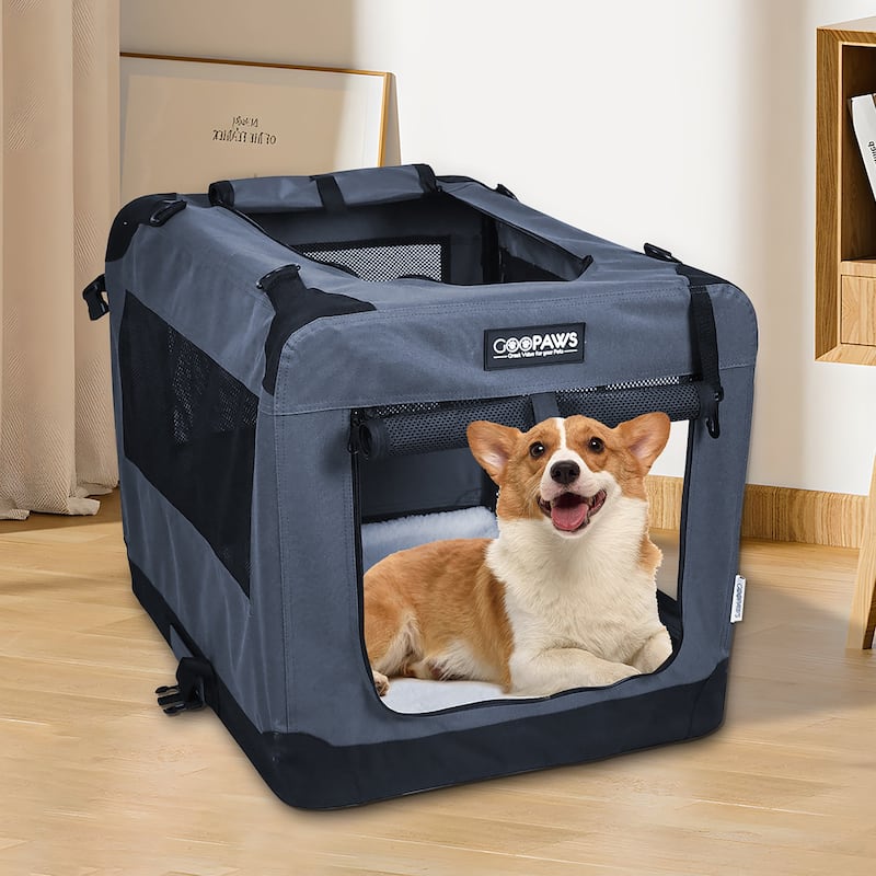 JESPET & GOOPAWS: 27" Soft Pet Crate - Grey - Dogs & Cats Up to 35 lbs