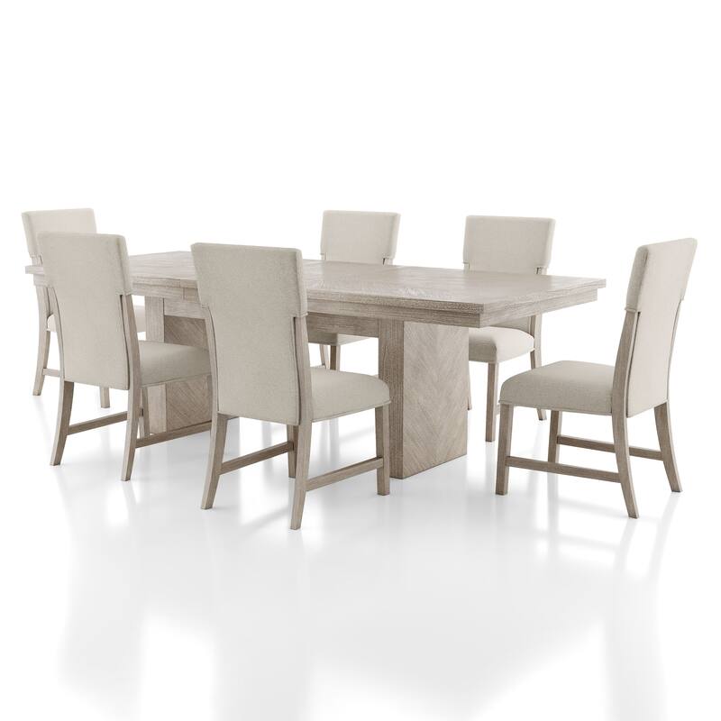 Furniture of America Yetaria Modern Farmhouse 7-Piece Extendable Dining Table Set with Leaf