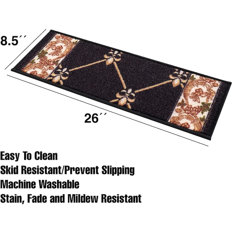 Stair Treads Fleur De Lis Floral Design Non Slip Backing, 8.5''X26''