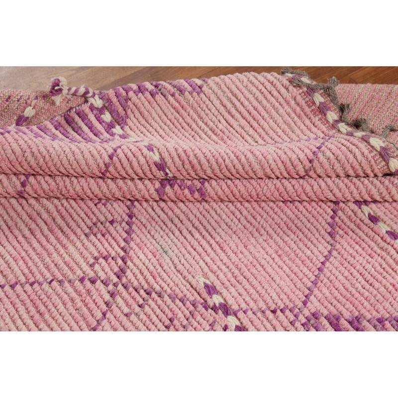 Pink Moroccan Oriental Area Rug Handmade Wool Carpet - 4'11"x 7'5"