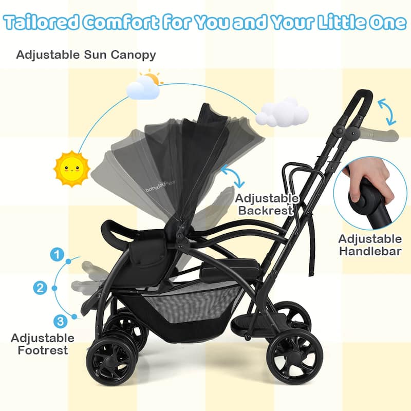 Babyjoy Sit & Stand Double Stroller with Adjustable Handle Bar - See Details
