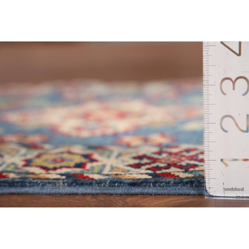 Hand Knotted Oriental 100% Wool Carpet Traditional Geometric Navy Blue & Blues Kazak Area Rug - 2' 11'' X 1' 11''