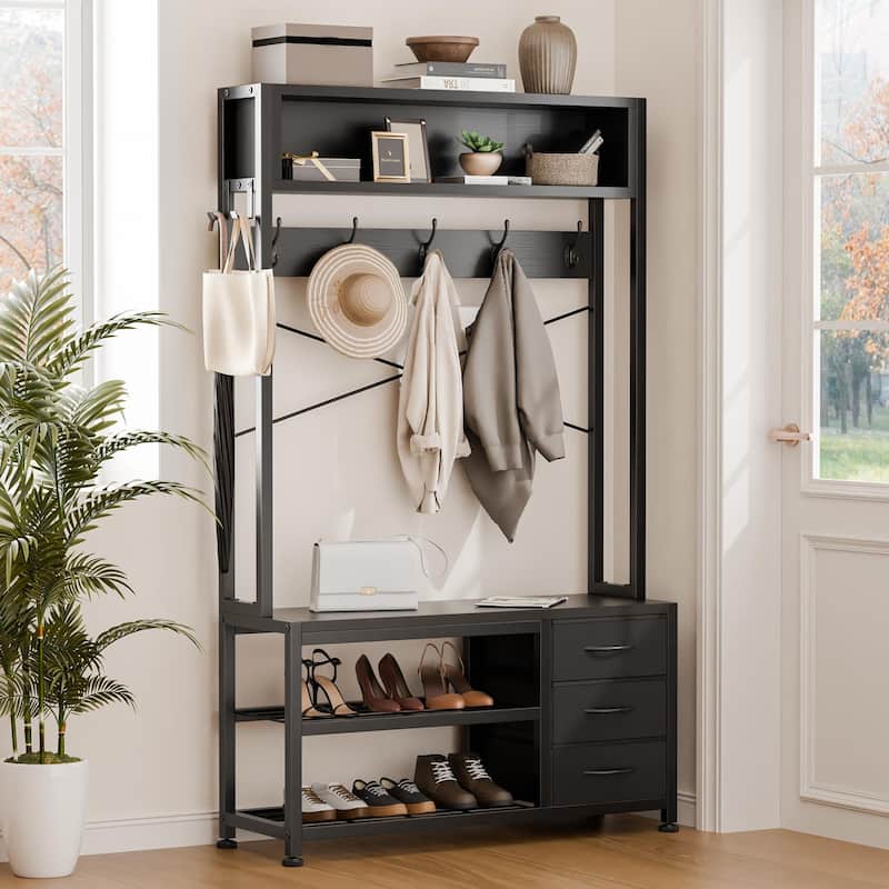 5-in-1Hall Tree Entryway Shoe Rack with 7 Hooks& 3 Drawers