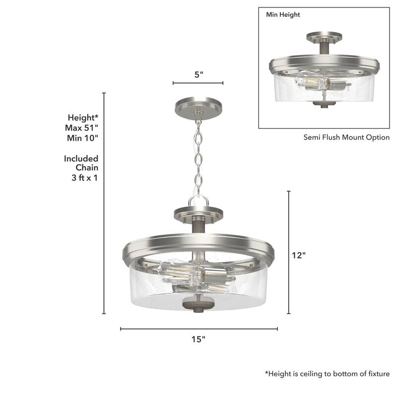 Hunter River Mill Semi-Flush Mount Ceiling Light - Island, Dining Room, Entry - Rustic, Modern Farmhouse, Transitional