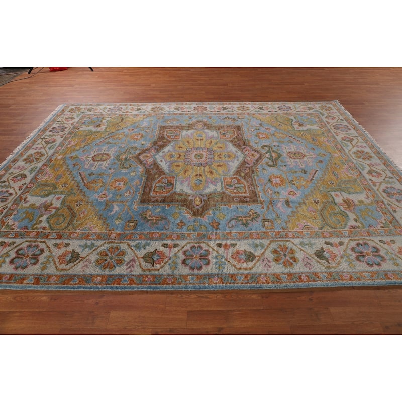 Blue Geometric Heriz Serapi Indian Area Rug Handmade Wool Carpet - 7'10"x 10'0"