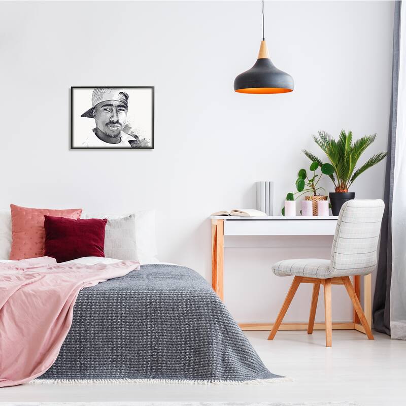 Stupell Modern Tupac Portrait Abstract Pattern Famous Figure Framed Wall Art - White