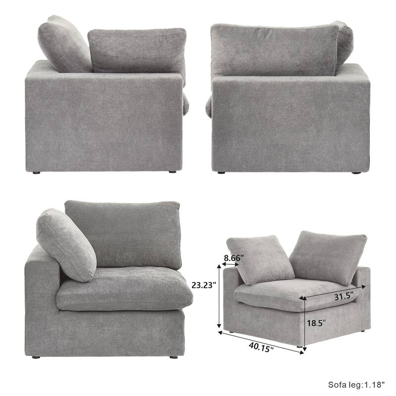 160 in. Free Combination Overstuffed Down Filled Comfort Linen U-shape 6-Seat Sofa Modular Sectional with Ottoman