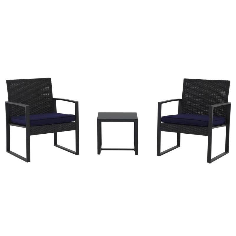 Outdoor 3 Pieces Wicker Chat Set with Cushions