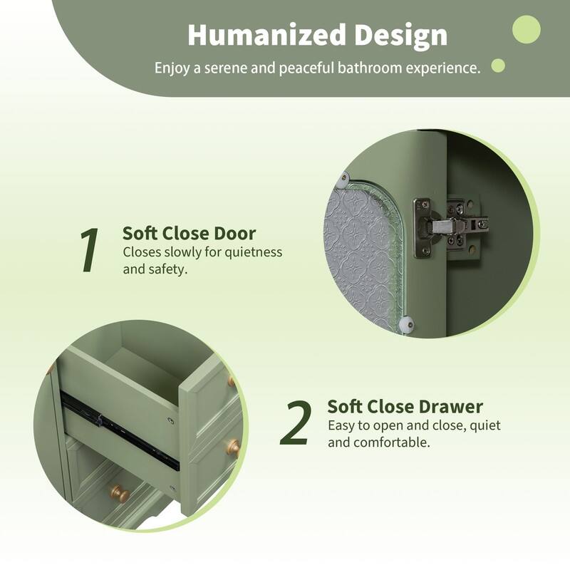 30''/36'' Bathroom Vanity with Sink, 3 Drawers Bathroom Storage Cabinet with Soft-Close Glass Door and Adjustable Shelf