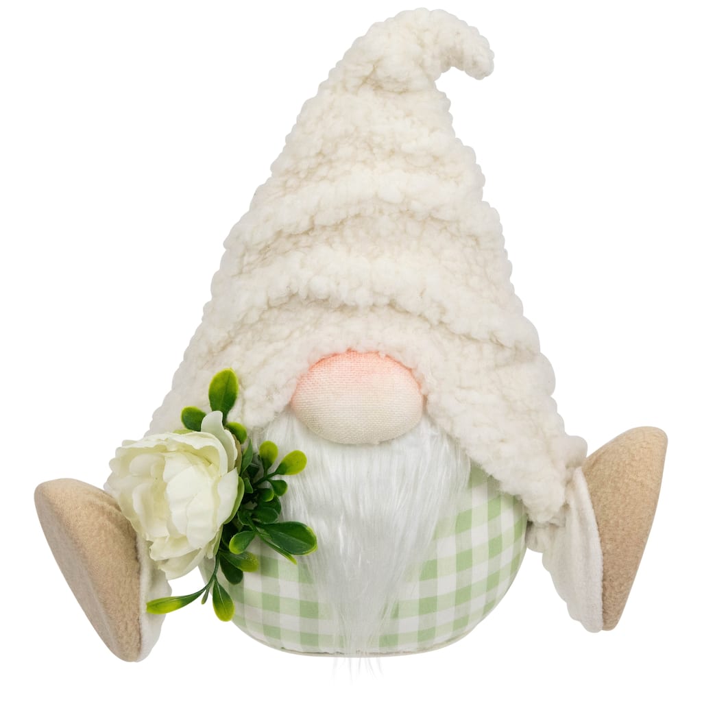 Plush Sitting Gnome with Flower Spring Figurine -10.5"