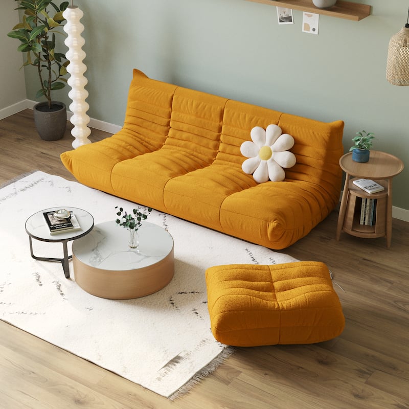 69*40 inch Bean Bag Chair,Large Super Soft Teddy Velvet Lazy Sofa with Footrest - Yellow