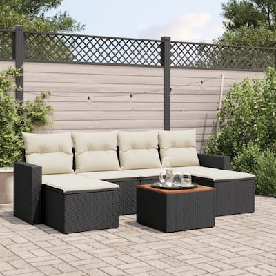 vidaXL Patio Sofa Set with Cushions Outdoor Furniture 7 Piece Poly Rattan - 21.7 x 21.7 x 14.6