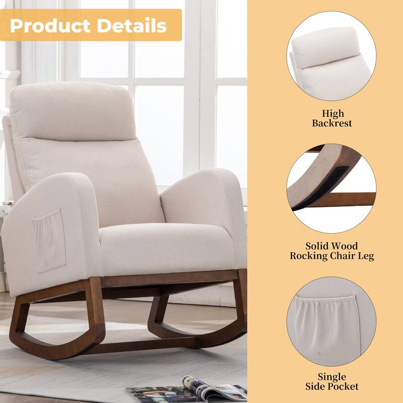 27" Upholstered Rocking Chair with Side Pocket