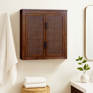 Teamson Home Hatteras 22 in. W 2-Door Wall Cabinet with Rattan Inlay Doors, Bathroom Wall Storage, Small Bathroom Organizer