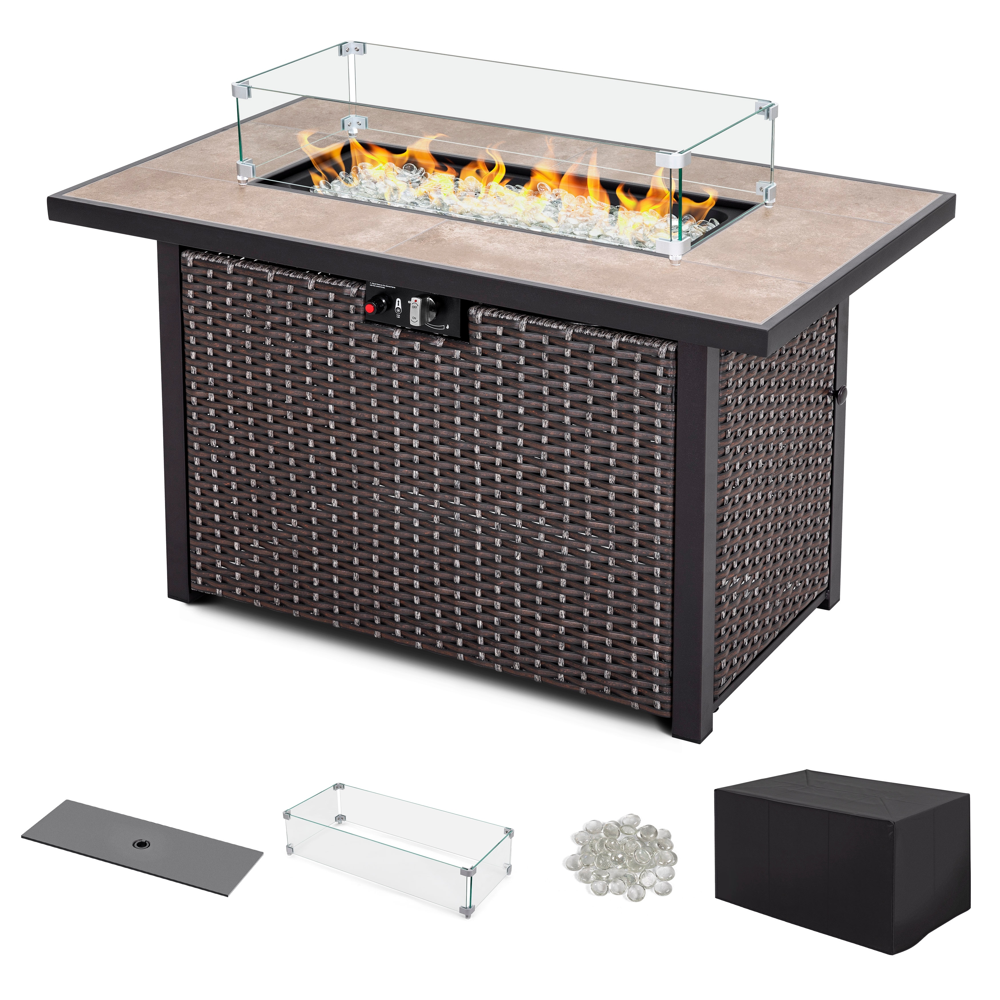 Nuu Garden 43 Inch Slate and Wicker Outdoor Firepit Table