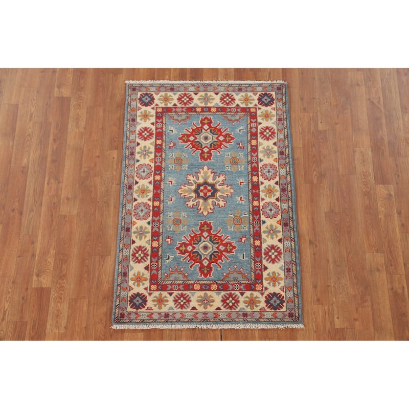 Light Blue Kazak Accent Rug Wool Carpet - 2'9" x 4'2"