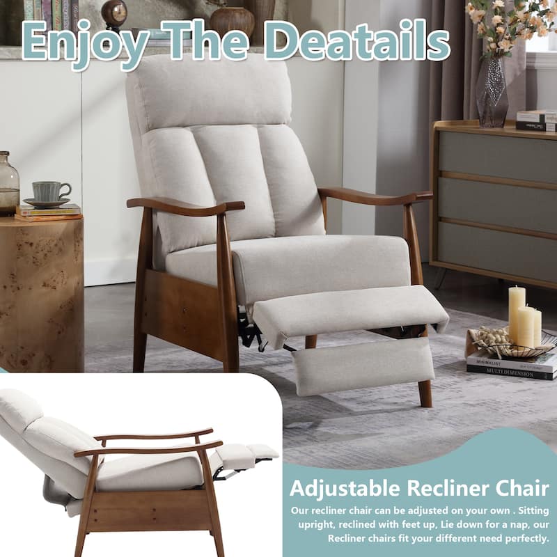 HOMEFUN Linen/Leather/Microsuede Upholstered Wood Frame Adjustable Recliner Lounge Armchair