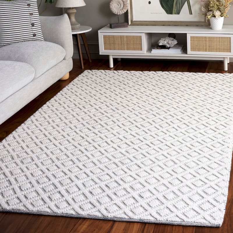 SAFAVIEH Handmade Vermont Latrice Wool Rug - 9' x 12' - Ivory/Light Blue