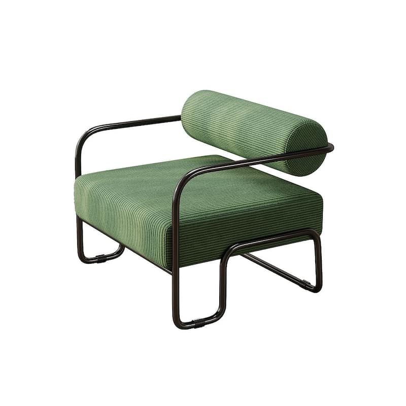 Curved Iron Armchair With Corduroy Cushion