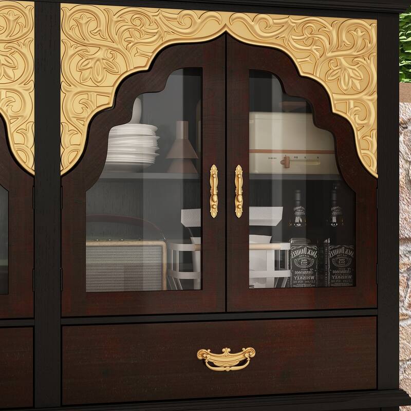 Wooden Carved Bathroom Cabinet Accent Cabinet Sideboard Acrylic Glass