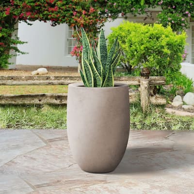 Plantara 22"H Weathered Tall Concrete planter, Modern Decorative Pot with Drainage Hole & plug, Round Plant pot for Outdoor