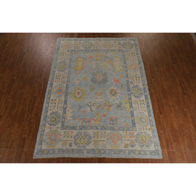 Hand Knotted Oriental 100% Wool Carpet Transitional All-Over Navy Blue & Blues Oushak Area Rug - 11' 4'' X 8' 1''