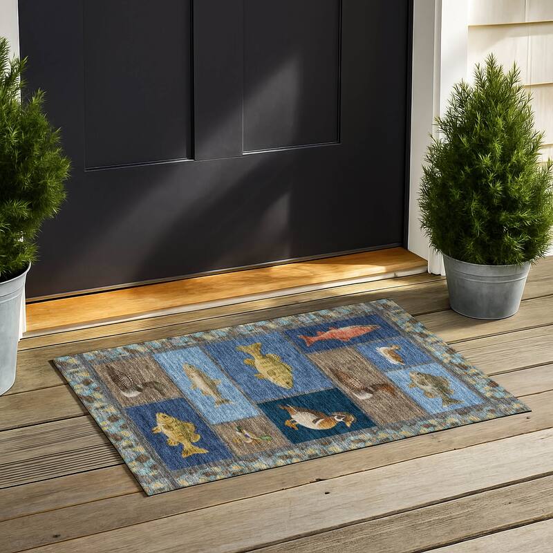 Machine Washable Indoor/ Outdoor Cabin Lodge Chantille Rug - Navy - 1'8" x 2'6"