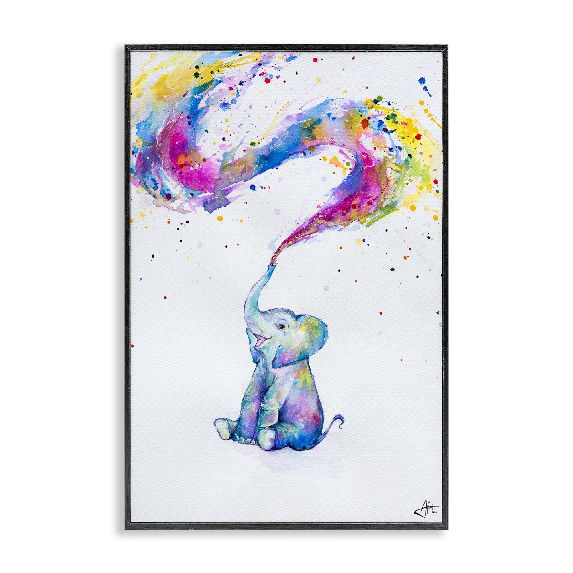 Stupell Spring Elephant & Paint Splatter Framed Giclee Art Design By Marc Allante