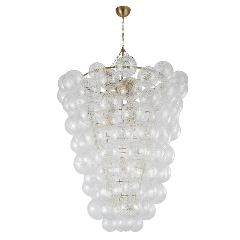 12-Light Brass Chandelier With Clear Swirl Glass Shades