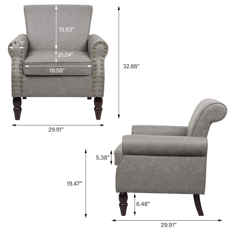 Set of 2 Modern Upholstered Armchair Nailhead Trim Accent Chair