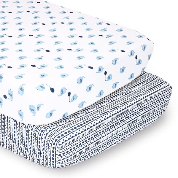 slide 2 of 3, PSP 2pk Sheets Blue Elephant/Navy Tribal Stripe
