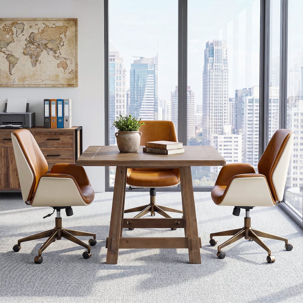 Square Solid Wood Conference Table, Vintage Small Meeting Table Seats Up to 4 for Office & Conference Room
