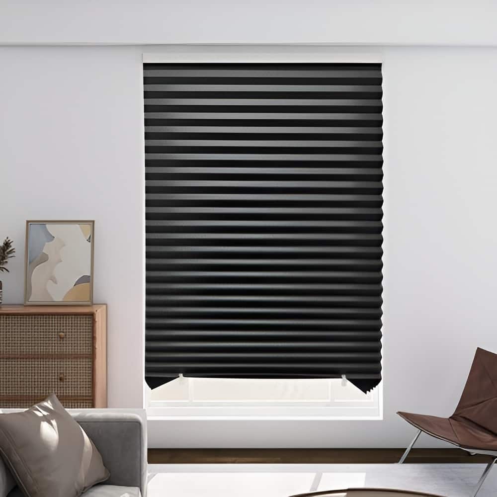 6 Pieces Black Paper Window Blinds Peel and Stick Pleated Shades for Light Blocking - 36” x 1.3” x 72”