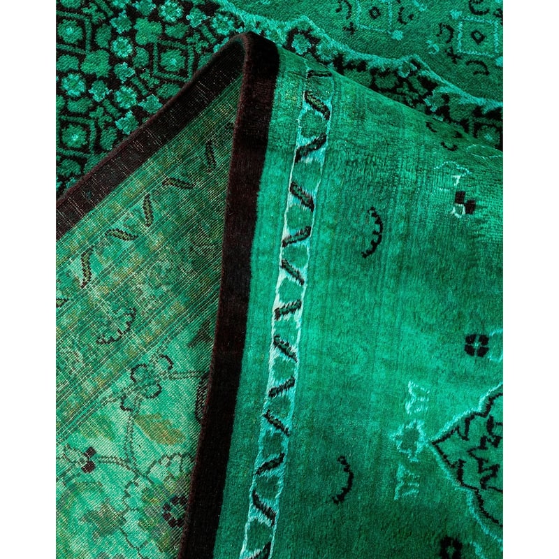 Overton Hand Knotted Wool Vintage Inspired Modern Contemporary Overdyed Green Area Rug - 9' 10" x 14' 8"